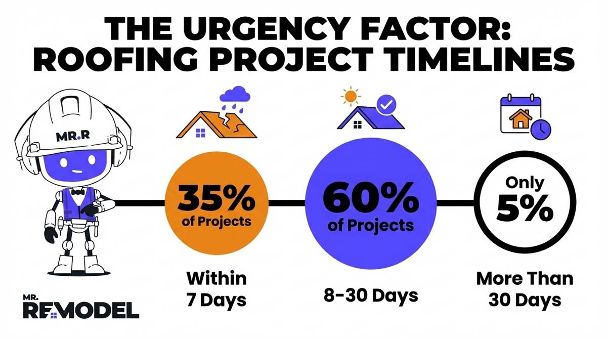 Infographic that shows the timeline urgency of a roof replacement project.